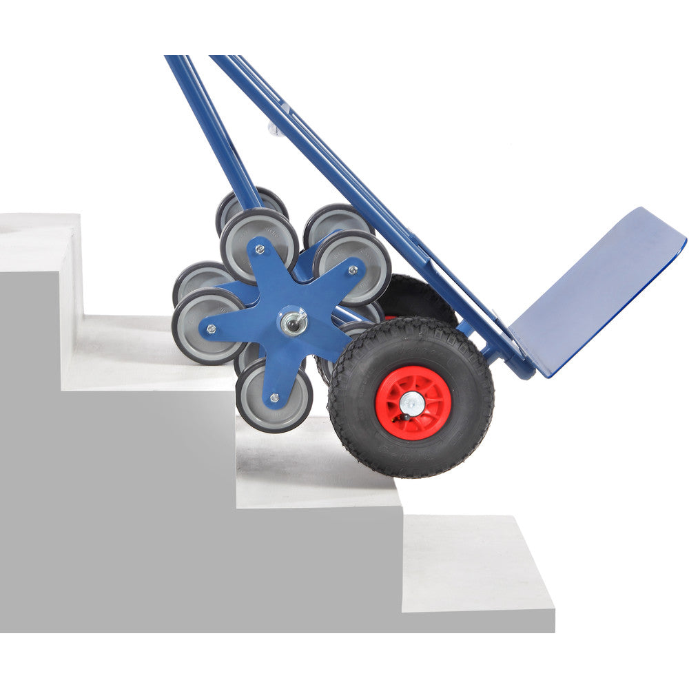 Fetra TK 1328 Treppenkarren Stahl 200 kg, mit zwei fünfarmigen Rad-Sternen, Luft, breite Schaufel