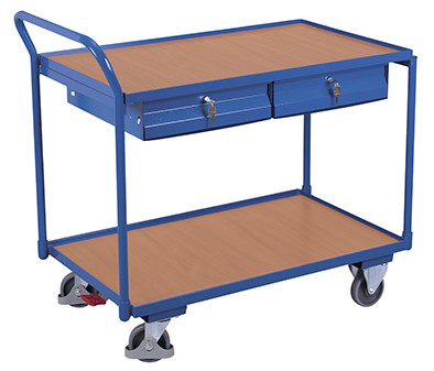 VARIOfit Leichter Tischwagen, zwei Ladefl., zwei abschließbare Schubladen, Schiebegriff sw-600.503