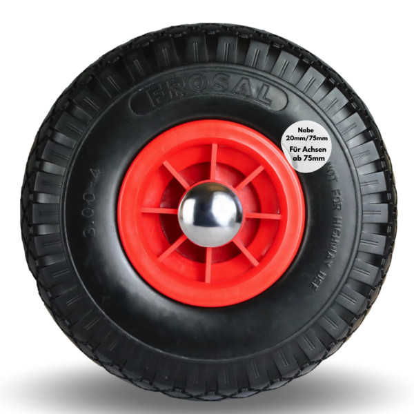 Frosal PU Ersatzrad mit Radkappe Nabe 20mm/75mm Bollerwagen – Rad und Achsstopfen Sackkarre pannensi