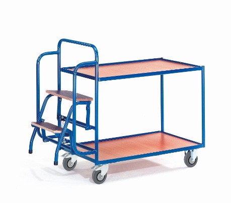 ROLLCART Tischwagen mit zwei Ladeflächen und zwei Trittstufen 300 kg Tragkraft 08-7271