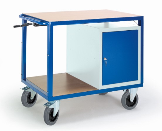 ROLLCART Höhenverstellbarer Tischwagen mit Schrank, 400 kg Tragkraft, 07-4306/H