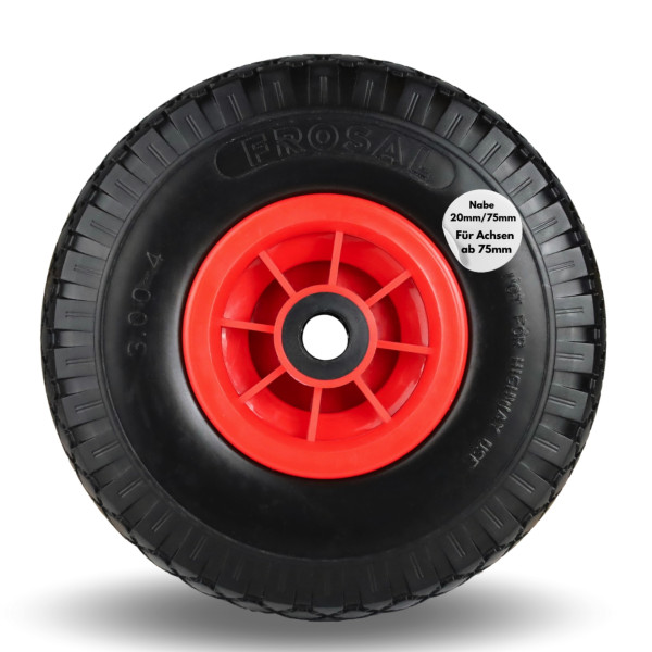 Frosal Ersatzrad - PU Rad Nabe 20mm/75mm für Bollerwagen oder Sackkarre pannensicher