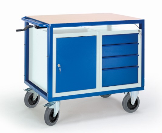 ROLLCART Höhenverstellbarer Tischwagen mit Schrank und Schubladen, 400 kg Tragkraft, 07-4307/H